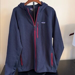 Patagonia Better Sweater Navy Fleece Hoodie with Red Trim